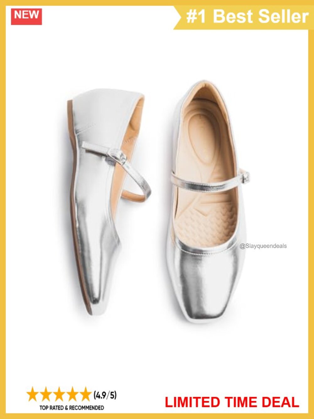 Mary Jane Flats with Arch Support Hidden Wedge Faux Leather